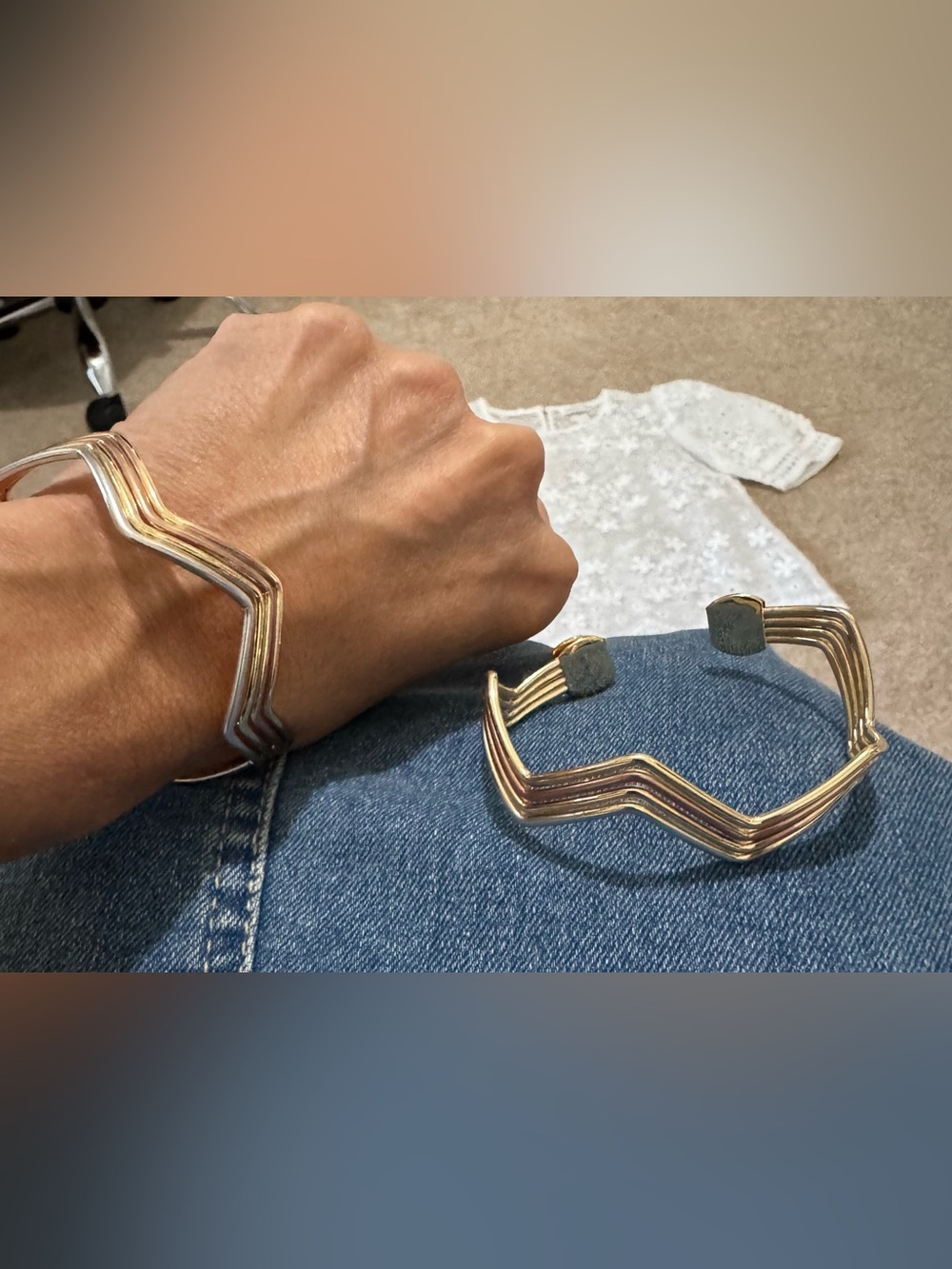 Women's Gold-Tone Multi-Row Chevron Cuff Bracelet